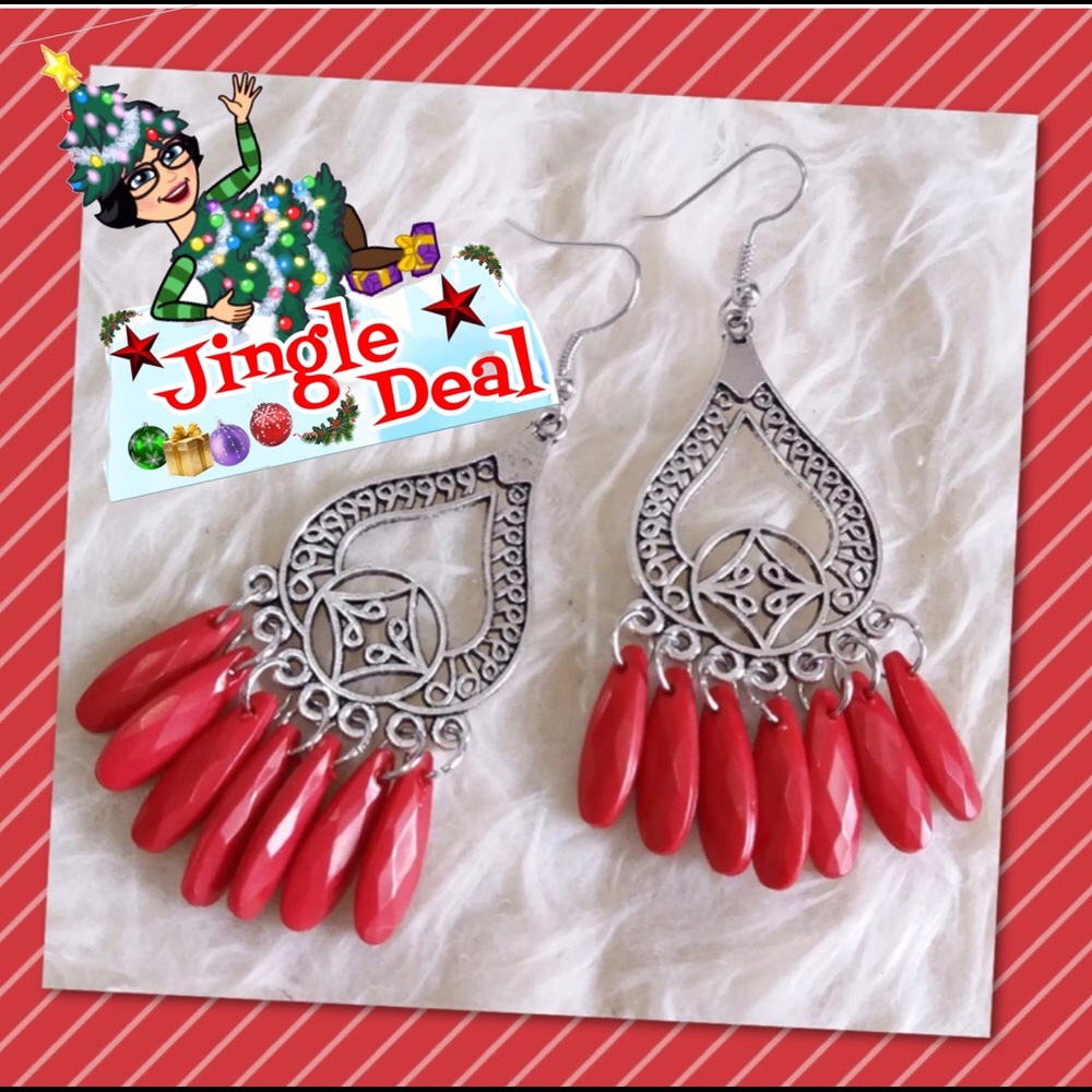 🌹New Vintage Bohemian RED/Silver Ear - Picture 4 of 4